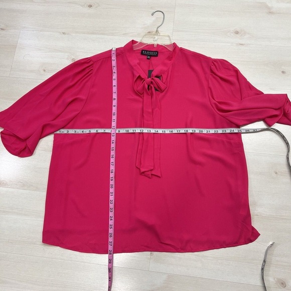 NWT Eloquii Top Size 22 Hot Pink Bow Tie Neck Flutter Sleeves Career - Picture 9 of 11